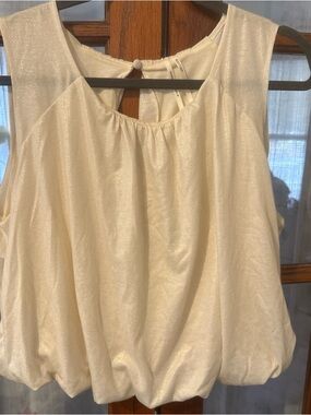 Anthropologie Sleeveless Cream Shimmery Bubble Hem Top Med